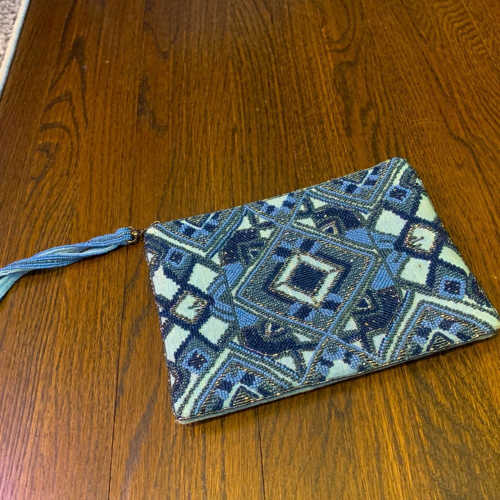 Very good condition Mary Frances Blue Sequin Clutch Wristlet